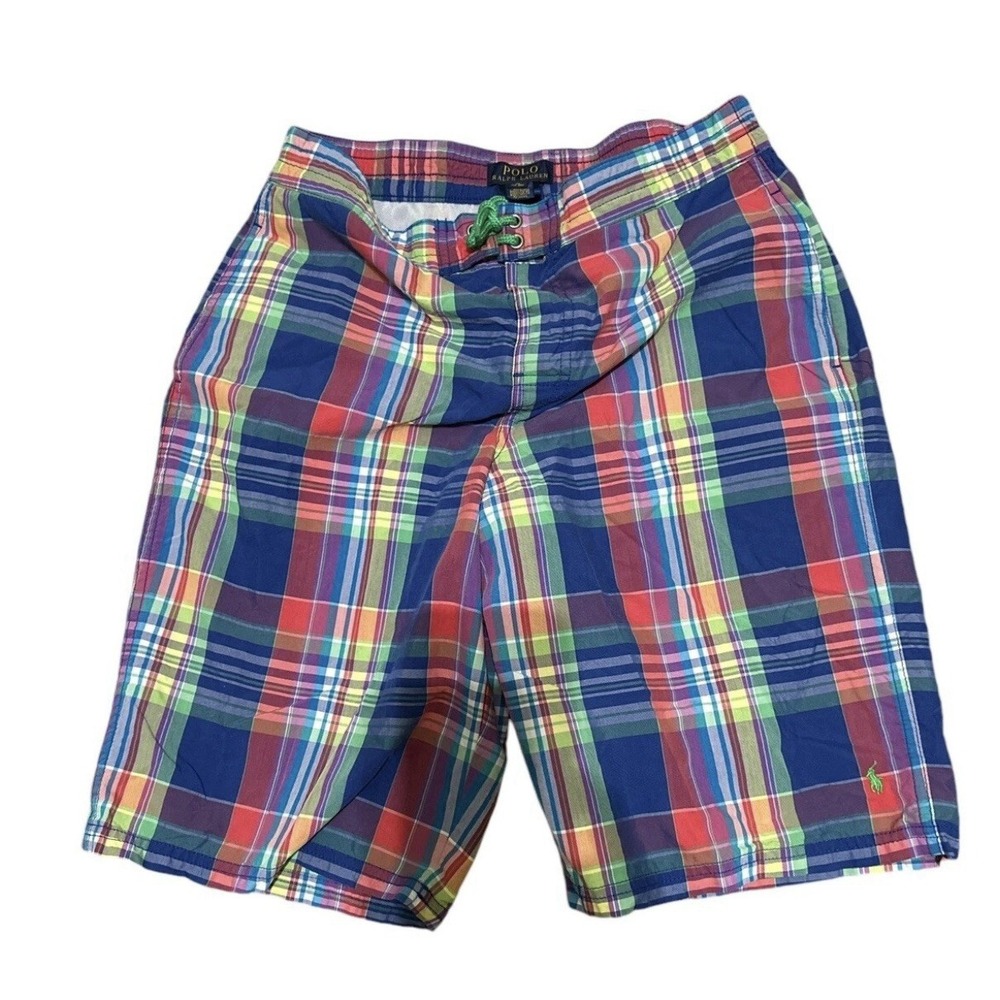 POLO RALPH LAUREN Swim Shorts Trunks Boys size 6 BLUE Red Yellow Green PLAID